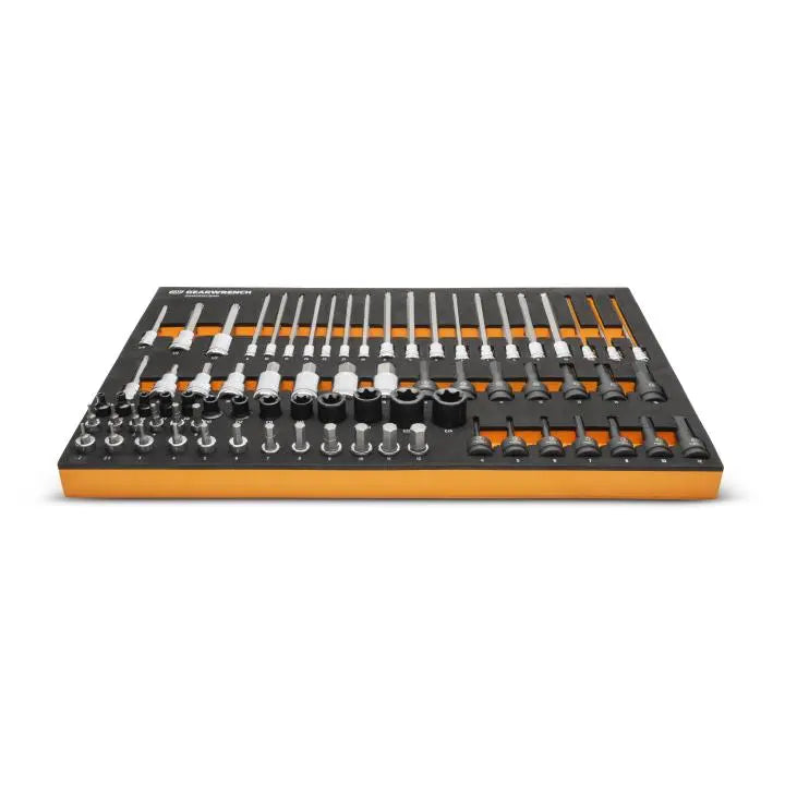 GEARWRENCH Set of 74 1/4 in, 3/8 in, 1/2 in Drive Metric Bit Sockets in Foam Storage Tray - GW GWMSBSKCBMM Socket Set GEARWRENCH