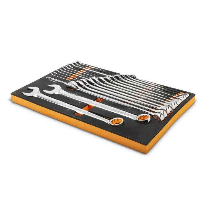GEARWRENCH Set of 24 12-Point Long Pattern Metric Combination Wrenches in Foam Storage Tray - GW GWMSCWL12MM Wrench Set GEARWRENCH