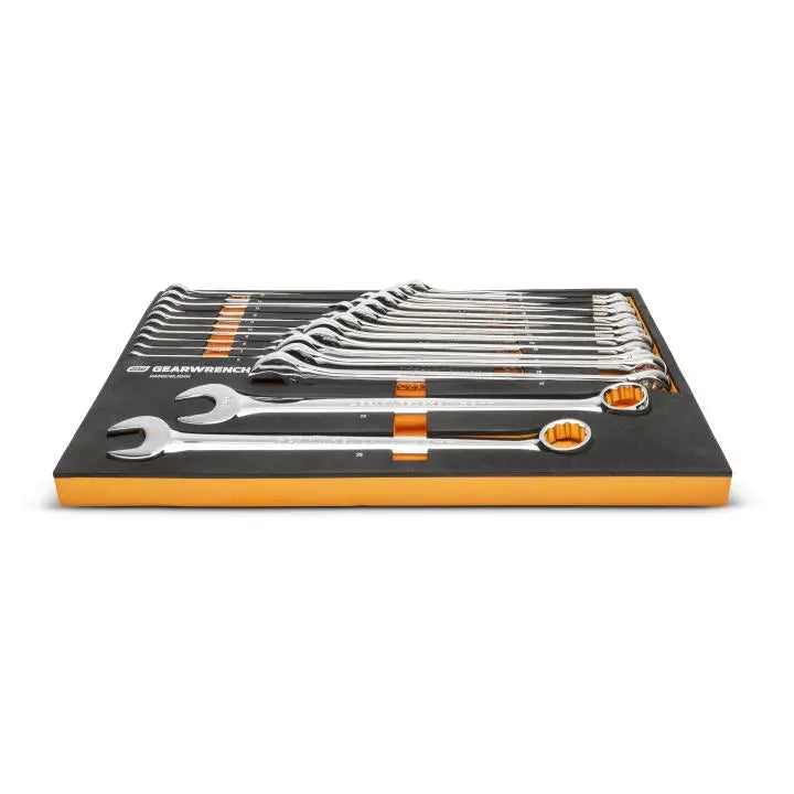 GEARWRENCH Set of 24 12-Point Long Pattern Metric Combination Wrenches in Foam Storage Tray - GW GWMSCWL12MM Wrench Set GEARWRENCH