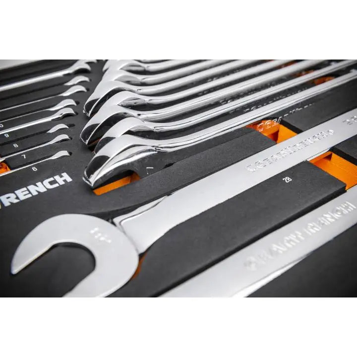 GEARWRENCH Set of 24 12-Point Long Pattern Metric Combination Wrenches in Foam Storage Tray - GW GWMSCWL12MM Wrench Set GEARWRENCH