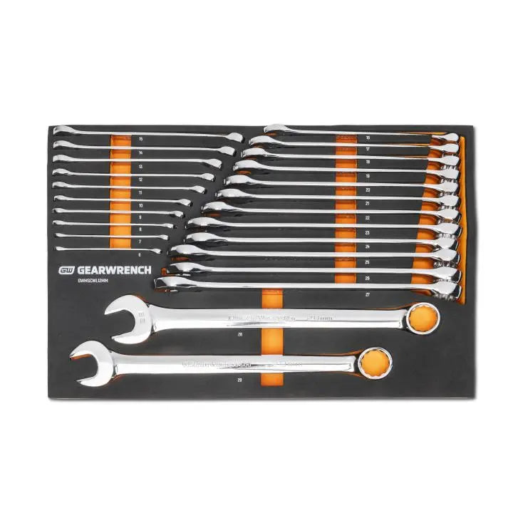GEARWRENCH Set of 24 12-Point Long Pattern Metric Combination Wrenches in Foam Storage Tray - GW GWMSCWL12MM Wrench Set GEARWRENCH