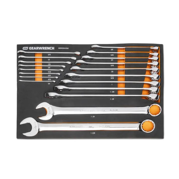 GEARWRENCH Set of 19 12-Point Long Pattern SAE Combination Wrenches in Foam Storage Tray - GW GWMSCWL12SAE Wrench Set GEARWRENCH
