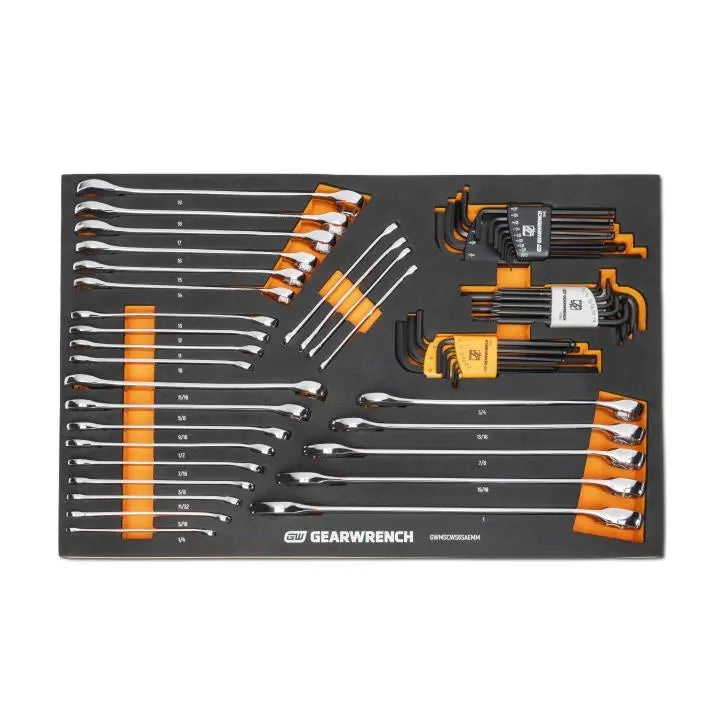 GEARWRENCH Set of 59 6-Point Combination Wrench and Hexagon Keys in Foam Storage Tray - GW GWMSCWS6SAEMM Tool Set GEARWRENCH