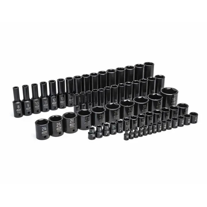 GEARWRENCH Set of 66 1/4 in, 3/8 in, 1/2 in Drive 6-Point Metric Impact Sockets in Foam Storage Tray - GW GWMSISKMM Socket Set GEARWRENCH