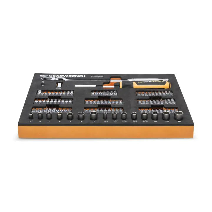 GEARWRENCH Set of 105 1/4 in Drive Slim Head Mechanics Tools in Foam Storage Tray - GW GWMSMBS01 Mechanics Tool Set GEARWRENCH