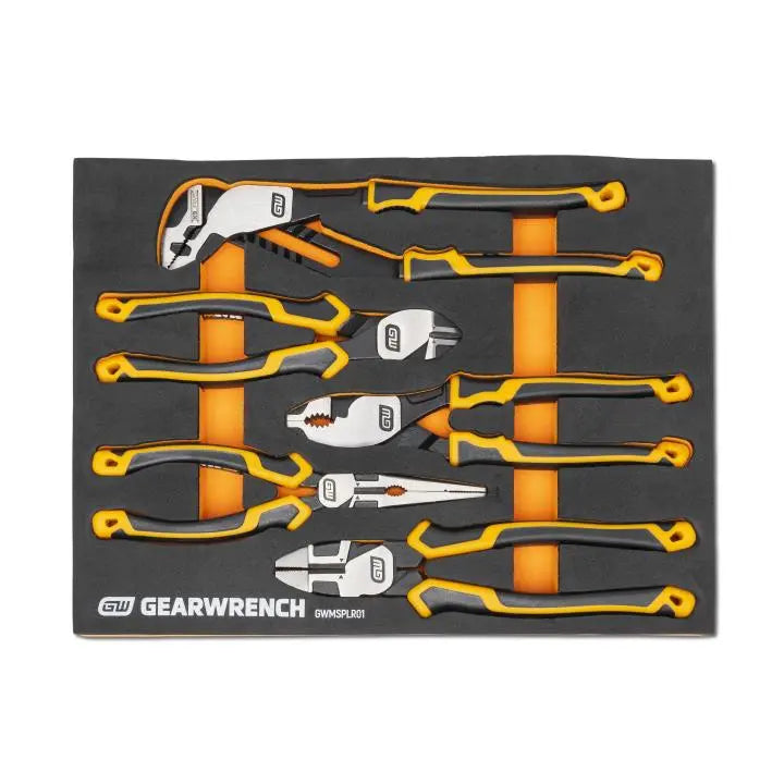 GEARWRENCH Set of 5 Pitbull Cushion Grip Pliers in Foam Storage Tray - GW GWMSPLR01 Plier Set GEARWRENCH