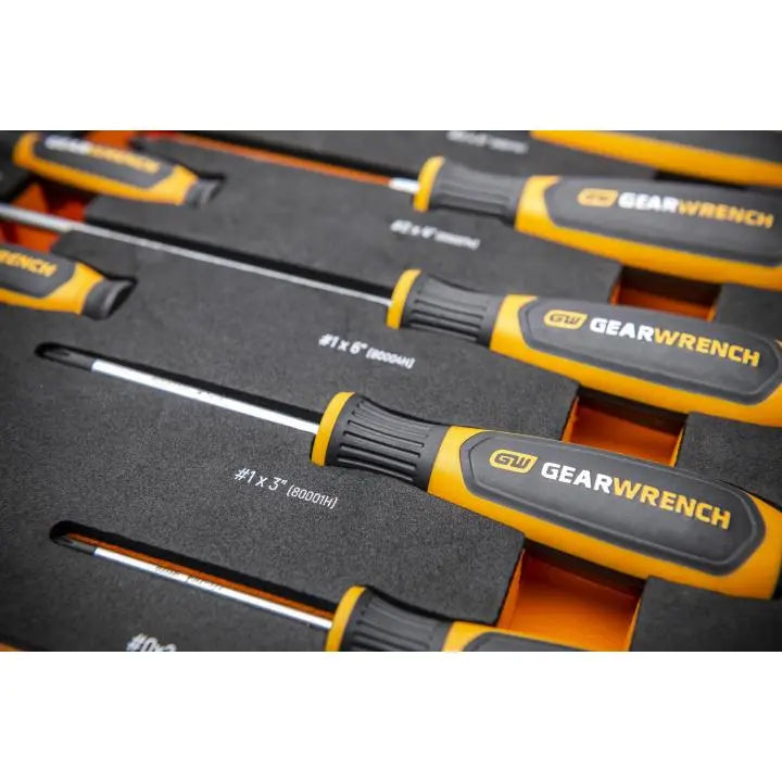 GEARWRENCH Set of 9 Dual Material Phillips Screwdrivers in Foam Storage Tray - GW GWMSSCRPH Screwdriver Set GEARWRENCH