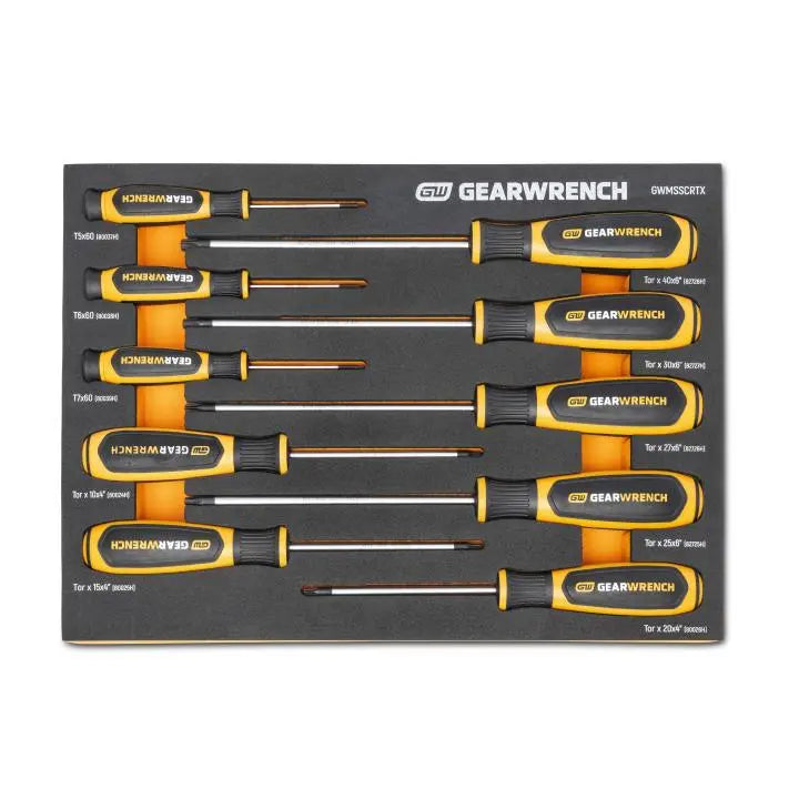 GEARWRENCH Set of 10 Dual Material Torx Screwdrivers in Foam Storage Tray - GW GWMSSCRTX Screwdriver Set GEARWRENCH