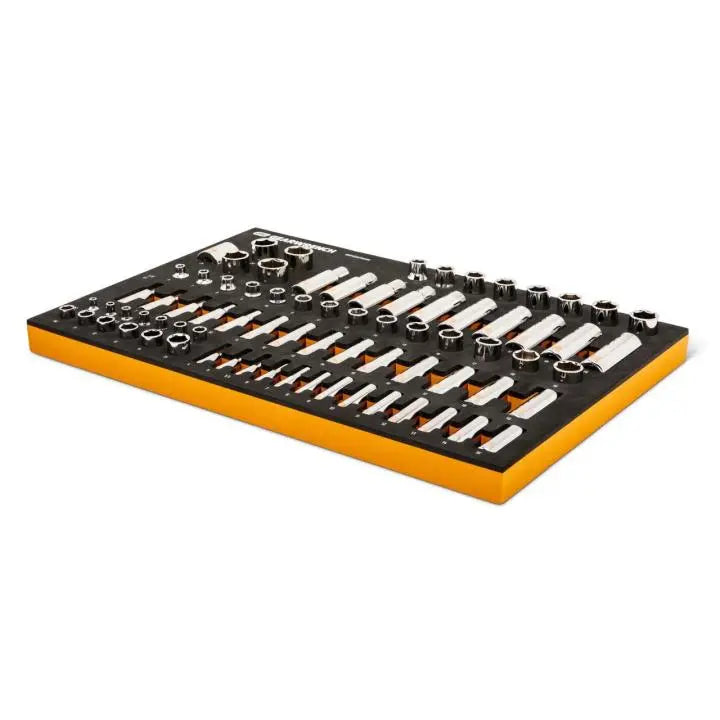 GEARWRENCH Set of 77 1/4 in, 3/8 in and 1/2 in Drive Metric Hi-Viz Socket with Foam Tray - GW GWMSSKTHMM