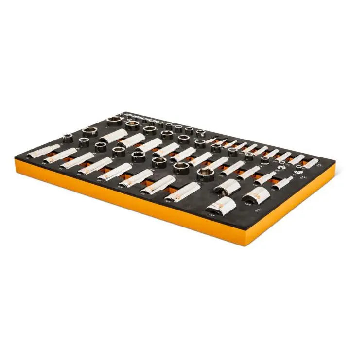 GEARWRENCH Set of 63 1/4 in, 3/8 in and 1/2 in Drive SAE Hi-Viz Socket with Foam Tray - GW GWMSSKTHSAE