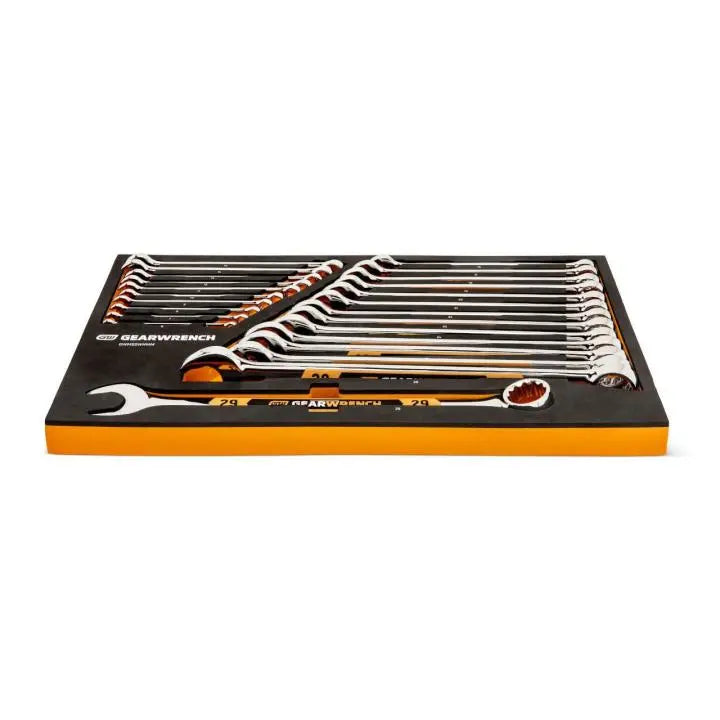 GEARWRENCH Set of 24 12 Point Long Pattern Metric Hi-Viz Combination Wrench with Foam Storage Tray - GW GWMSSWHMM