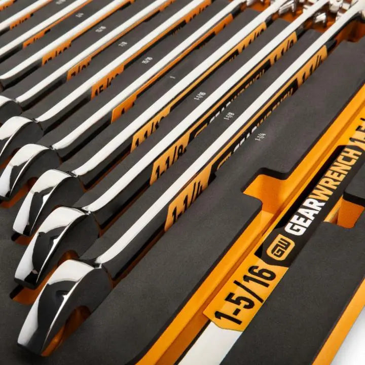 GEARWRENCH Set of 19 12 Point Long Pattern SAE Hi-Viz Combination Wrench with Foam Storage Tray - GW GWMSSWHSAE