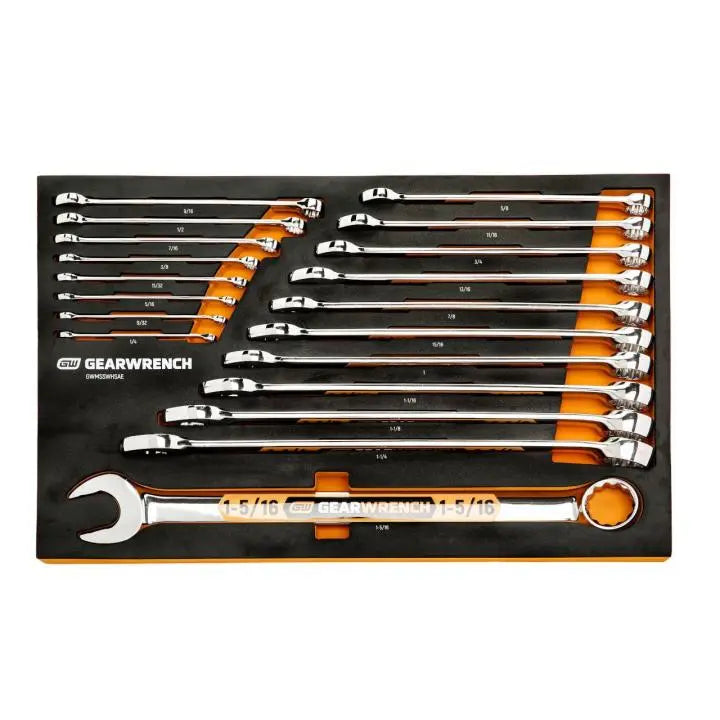 GEARWRENCH Set of 19 12 Point Long Pattern SAE Hi-Viz Combination Wrench with Foam Storage Tray - GW GWMSSWHSAE