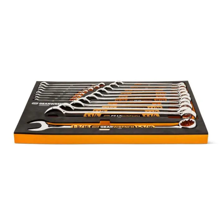 GEARWRENCH Set of 19 12 Point Long Pattern SAE Hi-Viz Combination Wrench with Foam Storage Tray - GW GWMSSWHSAE