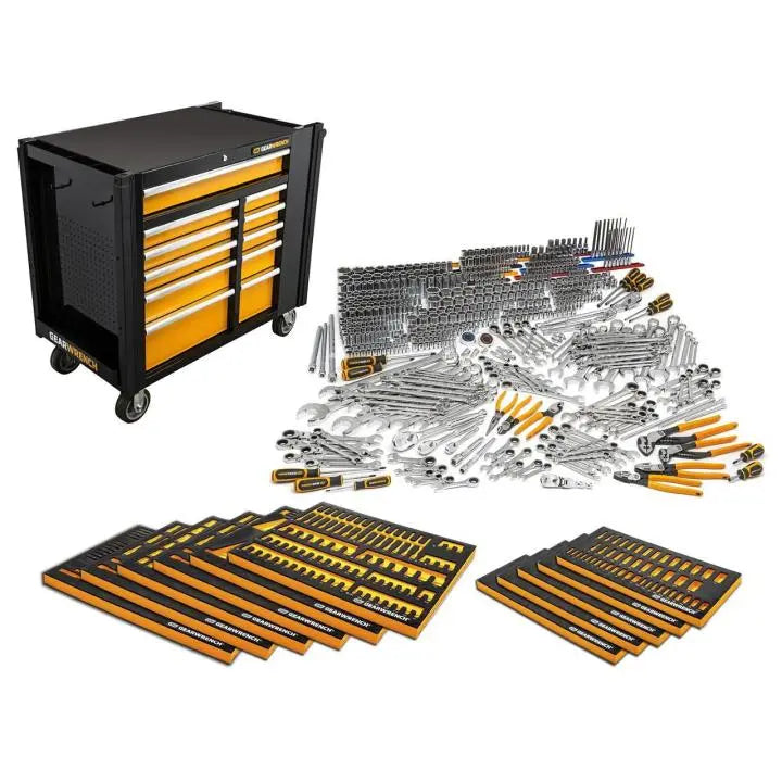 GEARWRENCH Set of 614 Master Mechanics Hand Tools with Modular Foam Trays and Mobile Work Station - GW MEGAMODMRO Mechanics Tool Set GEARWRENCH