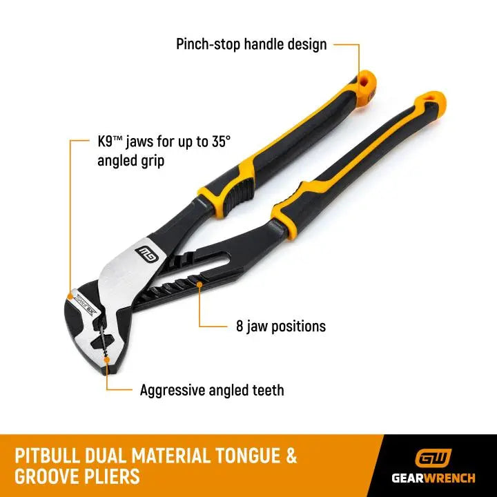 GEARWRENCH Set of 3 PITBULL K9 Straight Jaw Dual Material Tongue and Groove Plier - GW 82205CAZ GEARWRENCH