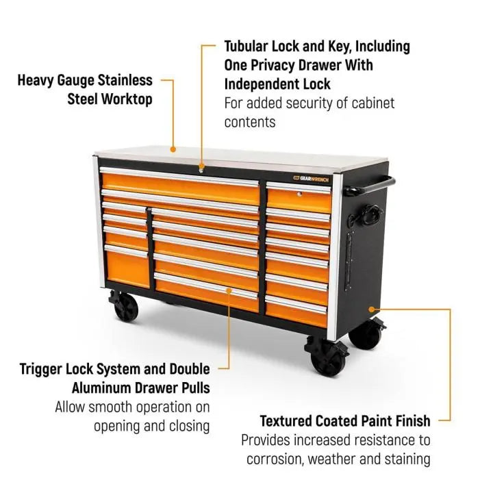 GEARWRENCH 18 Drawer Rolling Tool Cabinet with Stainless Steel Worktop and Chrome Drawer Pull, 72 in - GW 83249 Tool Cabinet GEARWRENCH