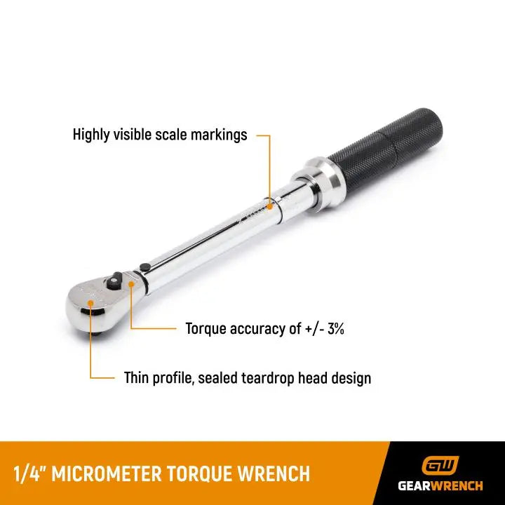 GEARWRENCH 1/4 in Drive Micrometer Torque Wrench, 30-200 in-lbs - GW 85060M Torque Wrench GEARWRENCH