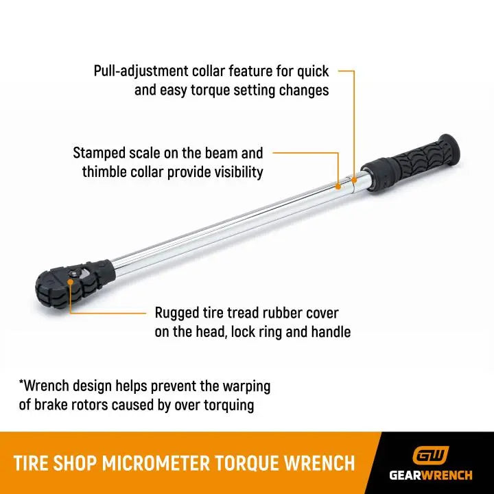 GEARWRENCH 1/2 in Drive Tire Shop Micrometer Torque Wrench, 30-250 ft/lbs - GW 85088M Torque Wrench GEARWRENCH