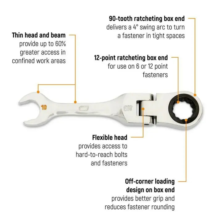 GEARWRENCH 90-Tooth 12-Point Stubby Flex Combination Ratcheting Wrench, 10mm - GW 86860 Combination Wrench GEARWRENCH