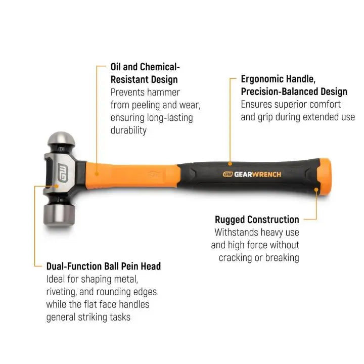 GEARWRENCH 3 Piece Ball Pein Hammer with Fiberglass Handles Set