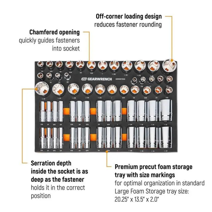 GEARWRENCH Set of 60 1/2 in Drive Master SAE Sockets in Foam Storage Tray - GW GWMSSKT12SAE Socket Set GEARWRENCH