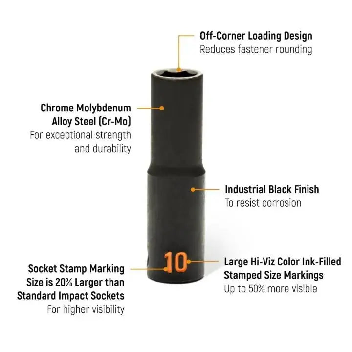 GEARWRENCH Set of 29 1/2 in Drive 6 Point Metric Hi-Viz Deep Impact Socket - GW 84935H GEARWRENCH