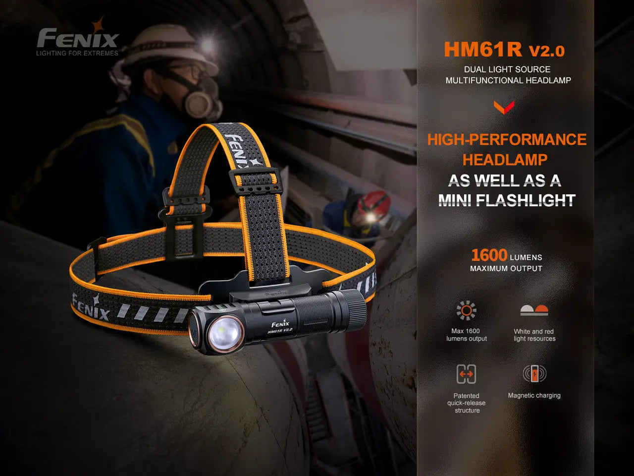 Fenix 1600 Lumen Highly Reliable Multifunctional Rechargeable Headlamp - F FX-HM61Rv2 Fenix