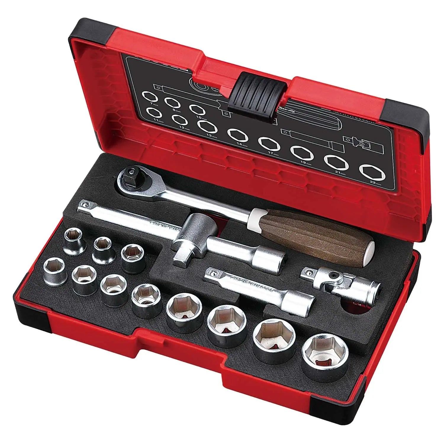 Vessel Tools Set of 16 3/8 in Square Drive Wood-Compo Socket Wrench - VL HRW3002MW Vessel Tools