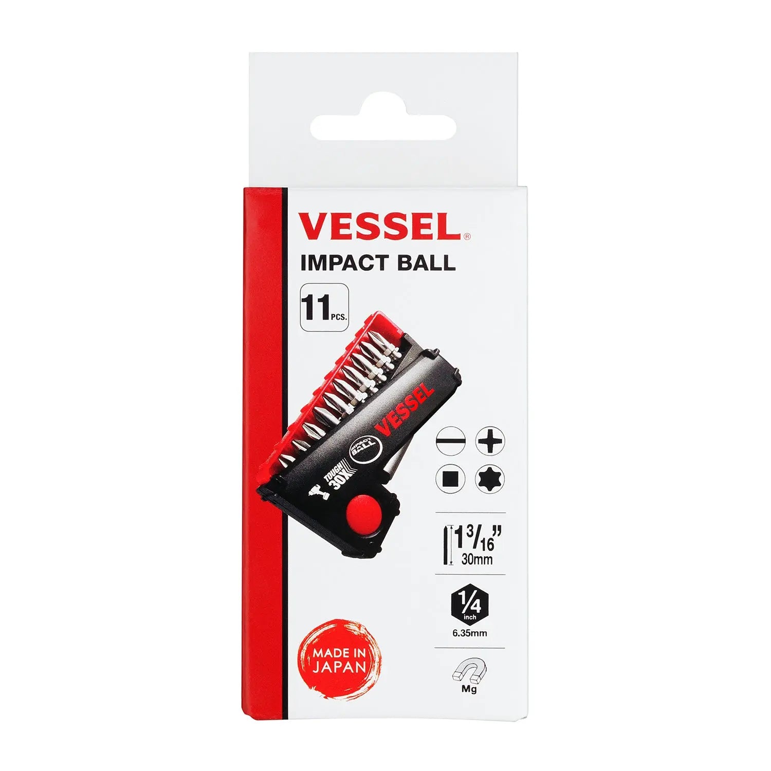 Vessel Tools Set of 11 Impact Ball Torsion Bit with Pop-Up Case - VL IB11P02U Vessel Tools