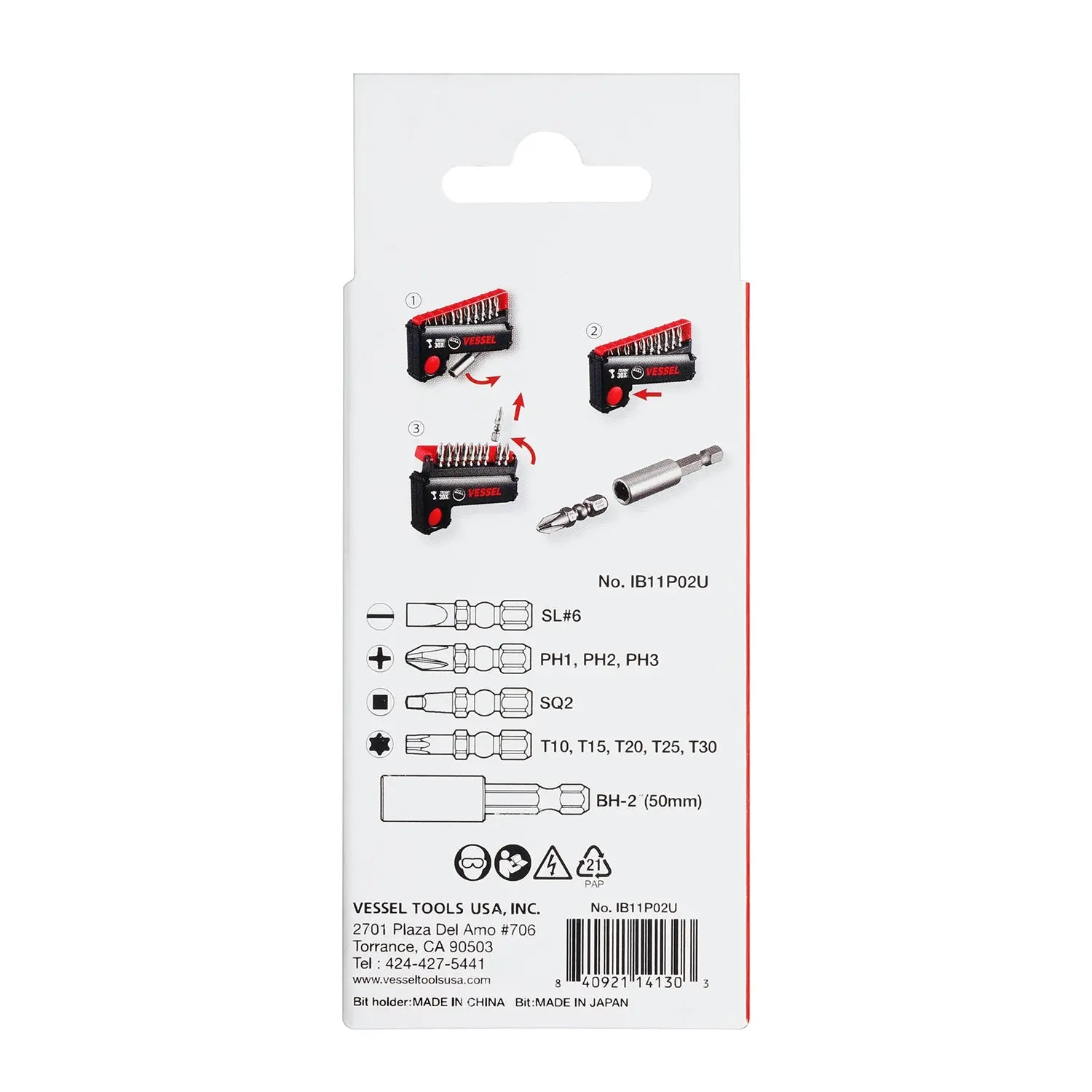 Vessel Tools Set of 11 Impact Ball Torsion Bit with Pop-Up Case - VL IB11P02U Vessel Tools