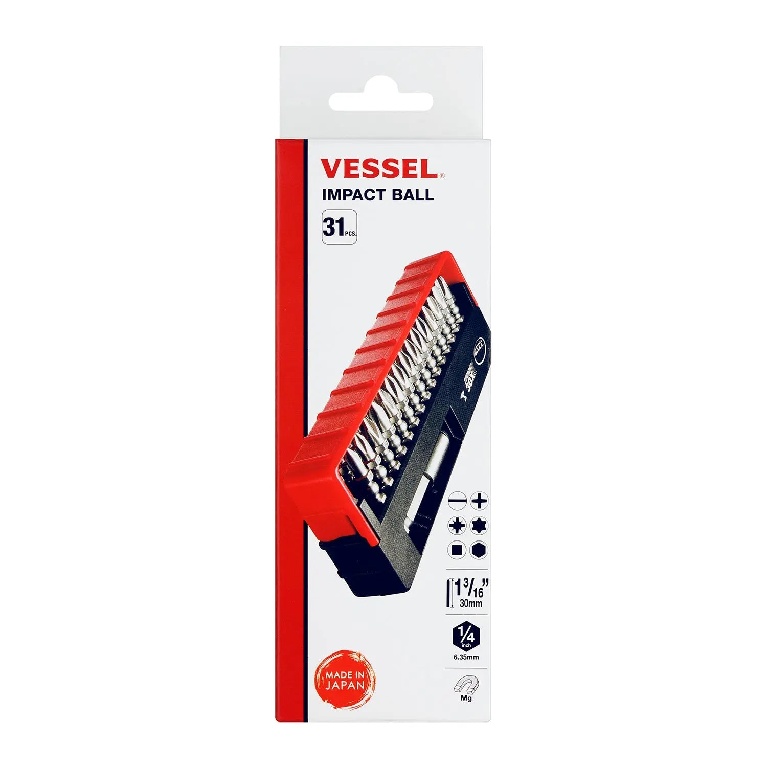 Vessel Tools Set of 31 Impact Ball Torsion Bit with Slide Case - VL IB31P02U Vessel Tools