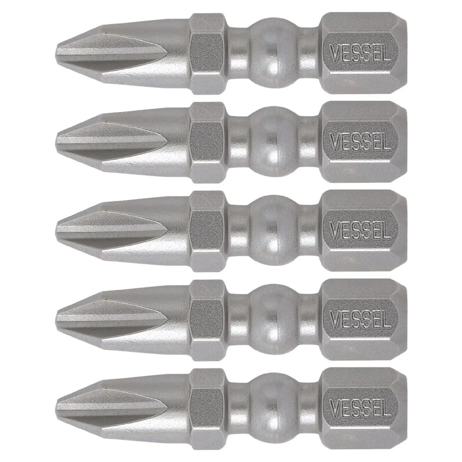 Vessel Tools Set of 5 Impact Ball Torsion Bit with Magnetic Charge Holder, PH2 x 30mm - VL IBMG30PH2K5 Vessel Tools