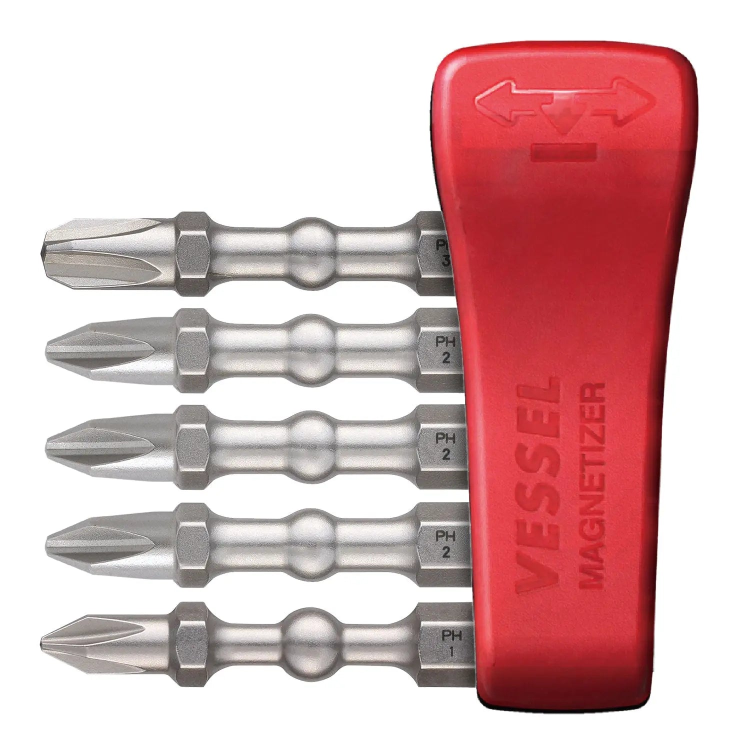 Vessel Tools Set of 5 Impact Ball Torsion Bit with Magnetic Charge Holder, PH1(1), PH2(3), PH3(1) x 50mm - VL IBMG50K001 Vessel Tools