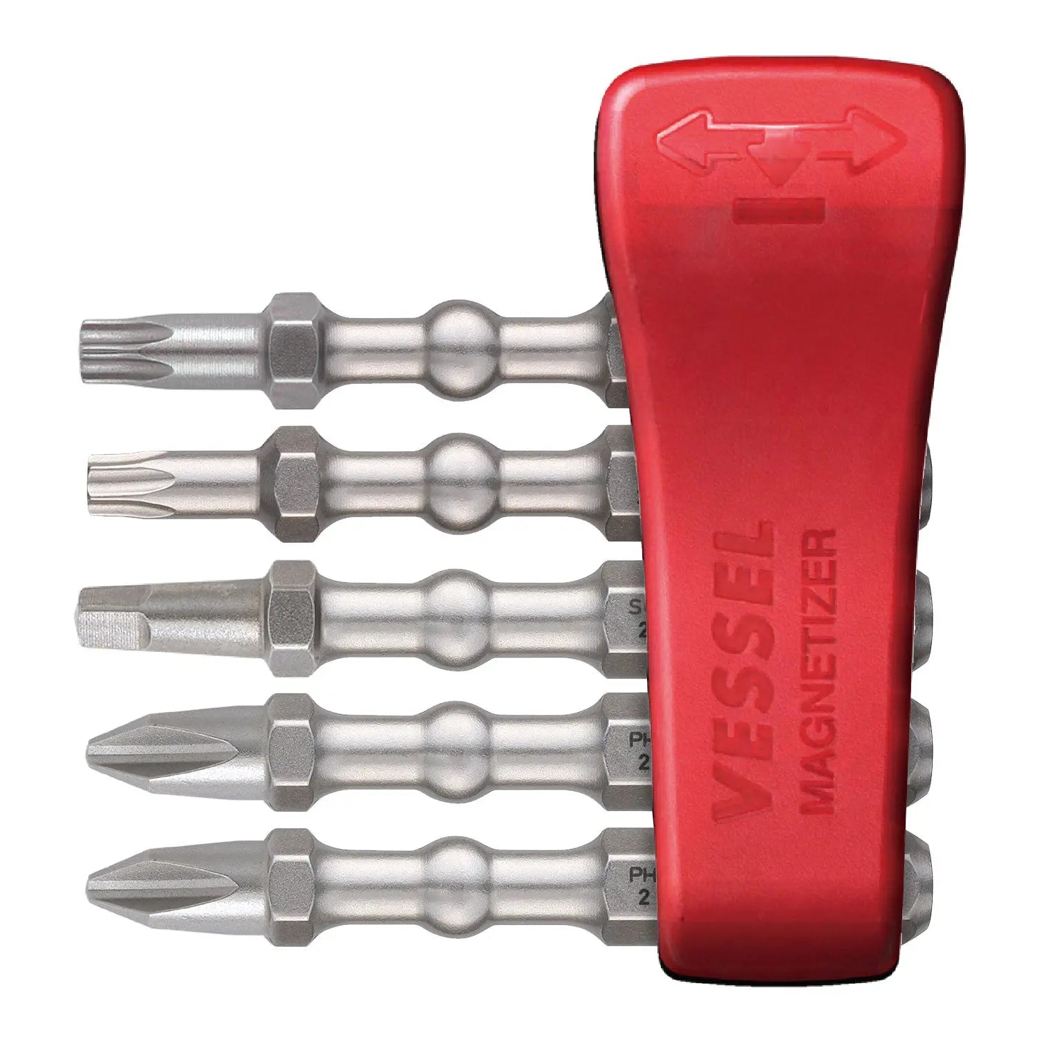 Vessel Tools Set of 4 Impact Ball Torsion Bit with Magnetic Charge Holder, PH2, SQ2, T20, T25 x 50mm - VL IBMG50K003 Vessel Tools