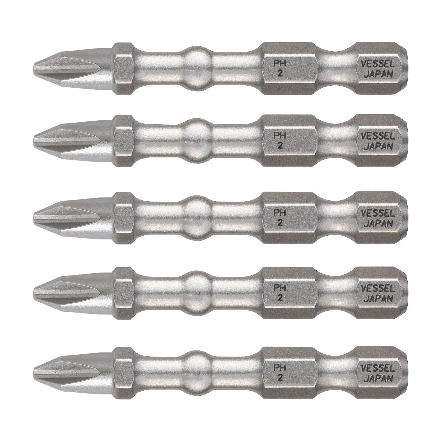 Vessel Tools Set of 5 Impact Ball Torsion Bit with Magnetic Charge Holder, PH2 x 50mm - VL IBMG50PH2K5 Vessel Tools