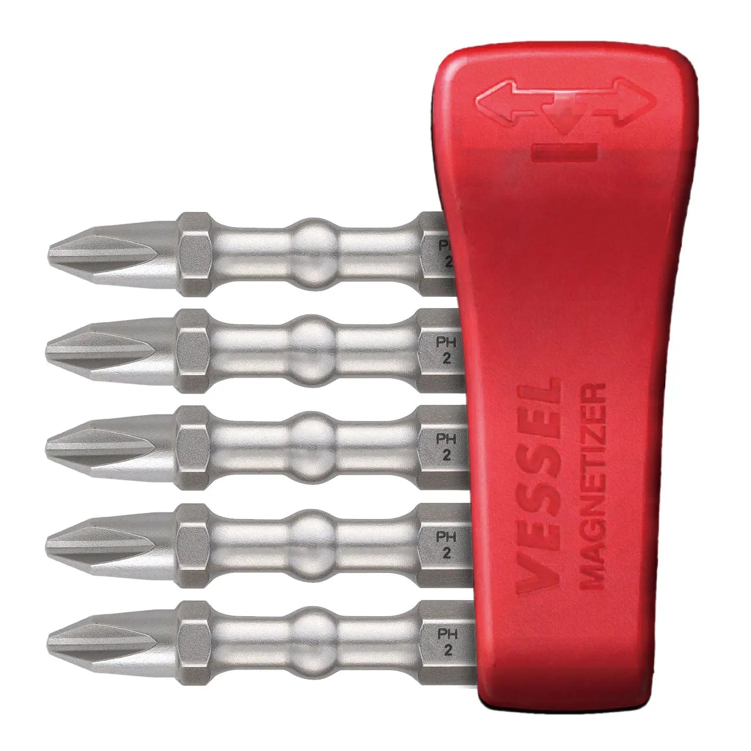 Vessel Tools Set of 5 Impact Ball Torsion Bit with Magnetic Charge Holder, PH2 x 50mm - VL IBMG50PH2K5 Vessel Tools