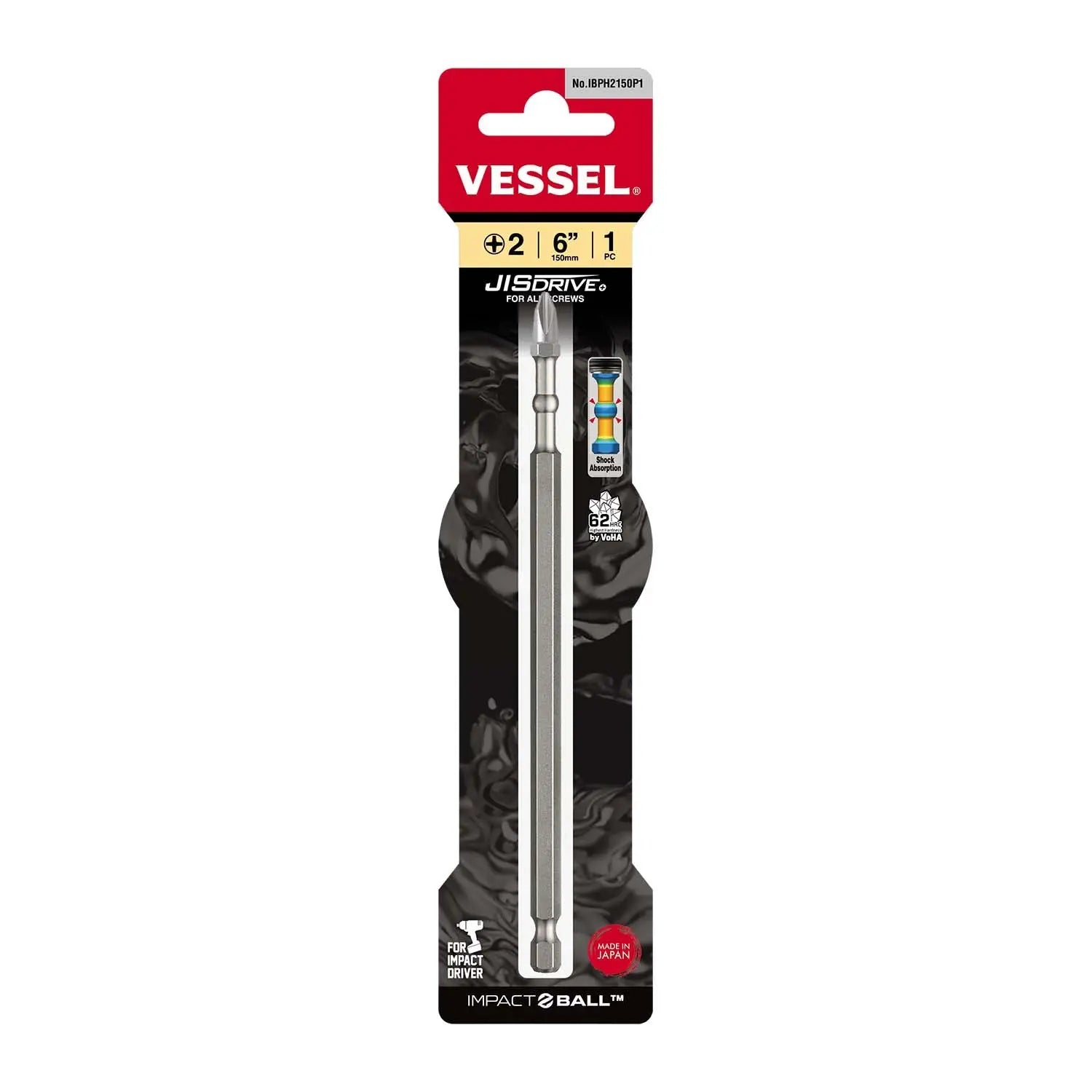 Vessel Tools Impact Ball Torsion Bit, PH2 x 150mm - VL IBPH2150P1