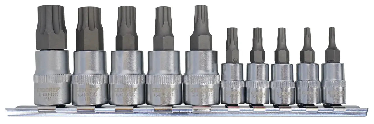 Gedore 3292002 Set of 10 1/4 in, 3/8 in Drive Screwdriver Bit Socket Set, TX-Plus - KL-4043-100 Gedore Automotive