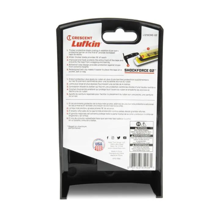 LUFKIN 1-1/4 in x 16 ft Shockforce G2 Tape Measure - GW L1216CME-02 Measuring Tape LUFKIN