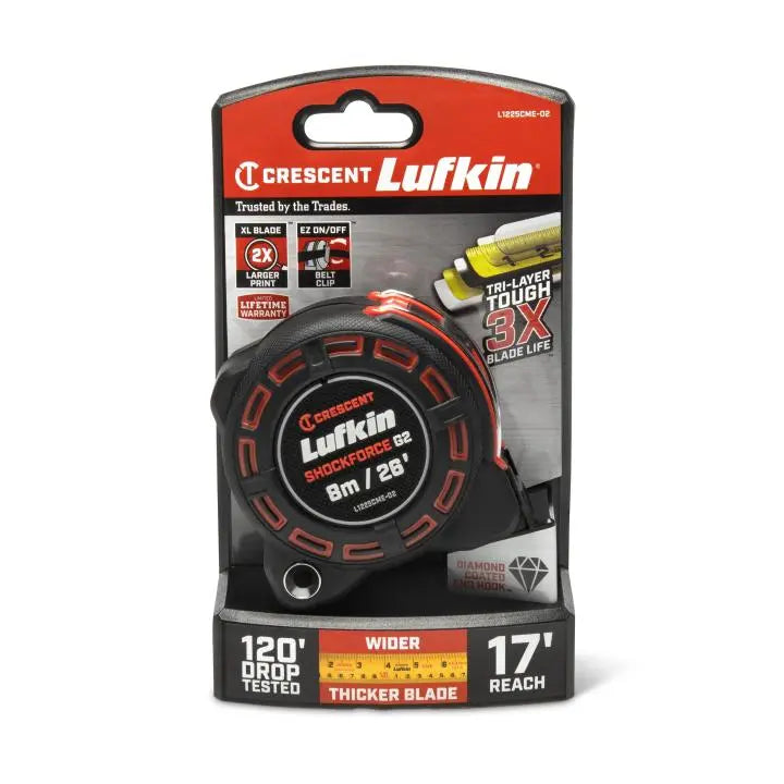 LUFKIN 1-1/4 in x 26 ft Shockforce G2 Tape Measure - GW L1225CME-02 Measuring Tape LUFKIN