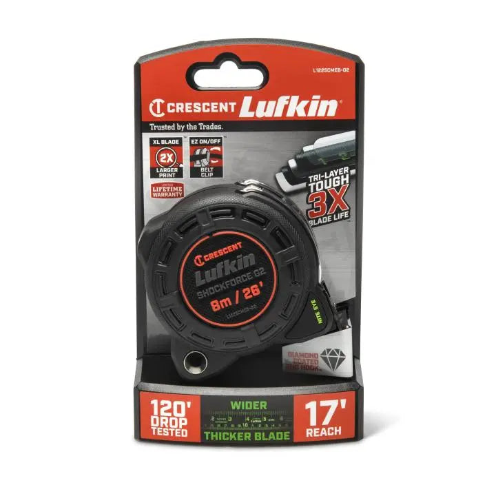 LUFKIN 1-1/4 in x 26 ft Shockforce Nite Eye G2 Tape Measure - GW L1225CMEB-02 Measuring Tape LUFKIN