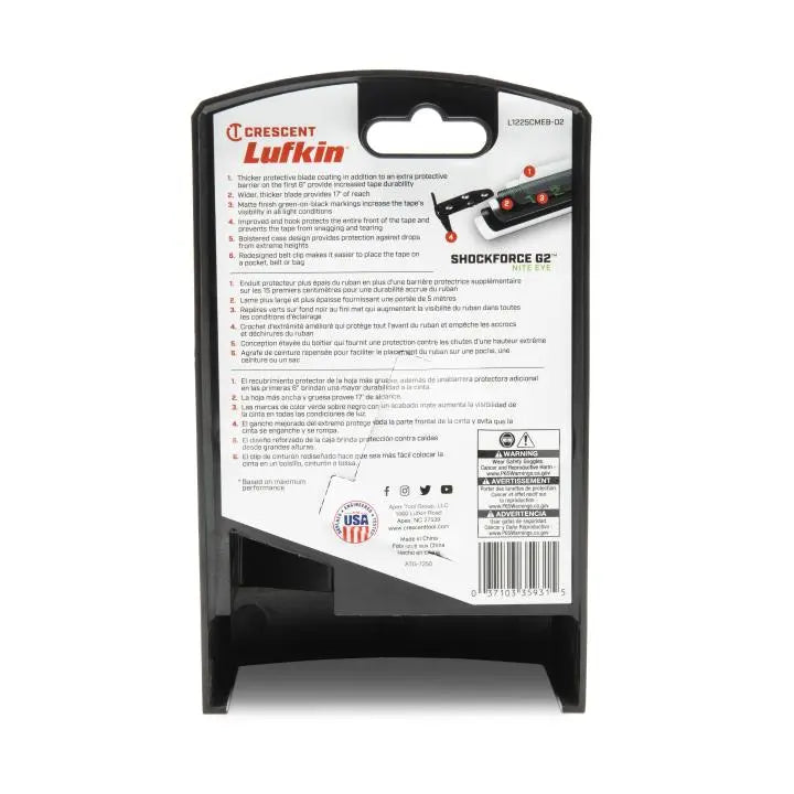 LUFKIN 1-1/4 in x 26 ft Shockforce Nite Eye G2 Tape Measure - GW L1225CMEB-02 Measuring Tape LUFKIN