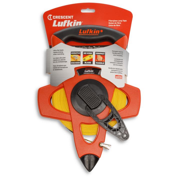 Lufkin 1/2" x 30m/100' Fiberglass SAE/Metric Dual Sided Engineer's Tape Measure - GW FM030DM