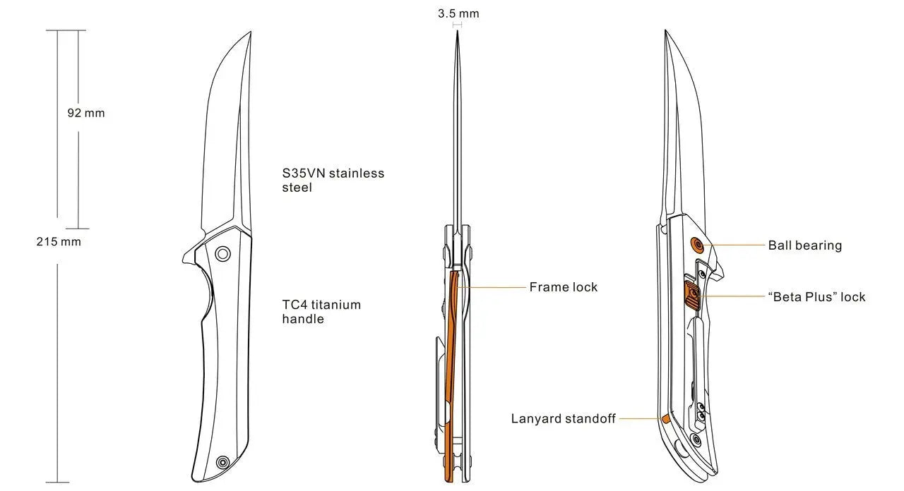 Fenix Ruike Premium S35 Steel and Titanium Folding Knife - F RK-M121TZ Fenix