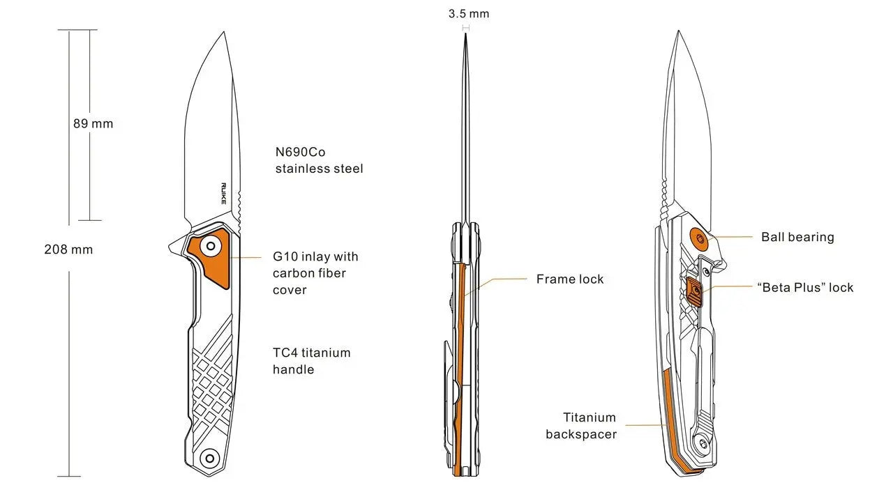 Fenix Ruike Premium and Titanium Folding Knife - F RK-M875TZ Fenix