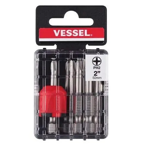 Vessel Tools Set of 10 Neck Torsion Power Bit with Magnetic Enhancer, PH2 x 50mm - VL MGEPH250P10T Vessel Tools