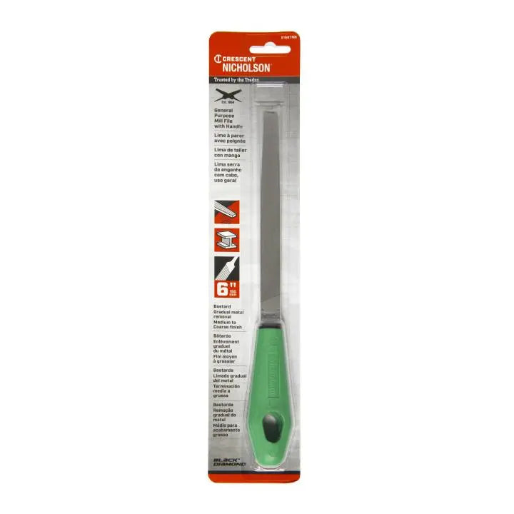 NICHOLSON Mill Single Cut Bastard File with Handle, 6 in - GW 21687NN NICHOLSON