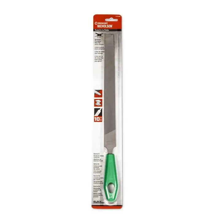 NICHOLSON Mill Single Cut Bastard File with Handle, 10 in - GW 21701NN NICHOLSON