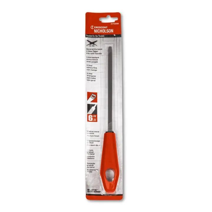 NICHOLSON Triangle Single Cut Extra Slim Taper File with Rawhide Handle, 6 in - GW 21736NN NICHOLSON